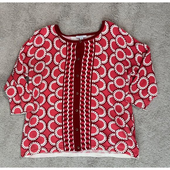 Isaac Mizrahi Live! Womens Red/White Geometric Button Front Cardigan Sweater 1X - Picture 7 of 13